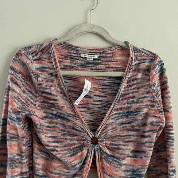 American Eagle Women M Space Dye Y2K 70s Bell Sleeve Ring-Front Sweater Top NWT - Picture 5 of 11